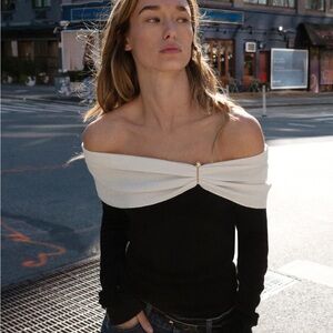 Zara Off-Shoulder Black and Cream Sweater